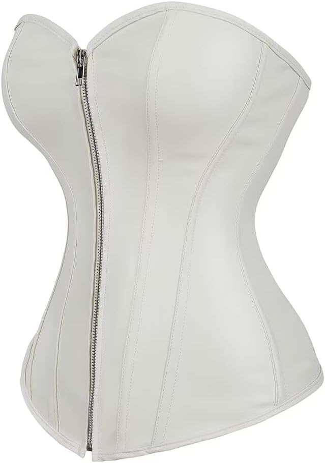 Josamogre Leder Korsett Top Damen Corsage Reissverschluss Sexy 5XL Beige, 5XL Beige