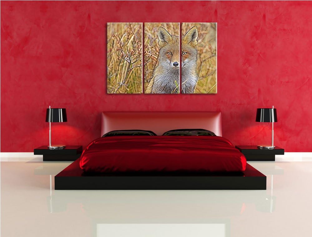 aufmerksamer Fuchs im Geäst NewArt 3-Teiler Leinwandbild 120x80 Bild auf Leinwand, XXL riesige Bilde
