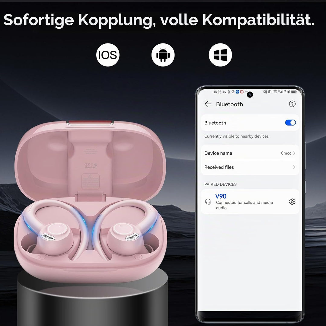 Csasan Bluetooth Kopfhörer Sport, in Ear Kopfhörer Kabellos Bluetooth 5.3 mit Ohrbügel, Hi-Fi Stereo