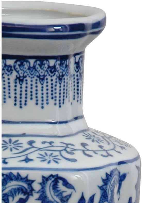 Oriental Furniture 12" Floral Blue & White Porcelain Vase Weiss, Weiss