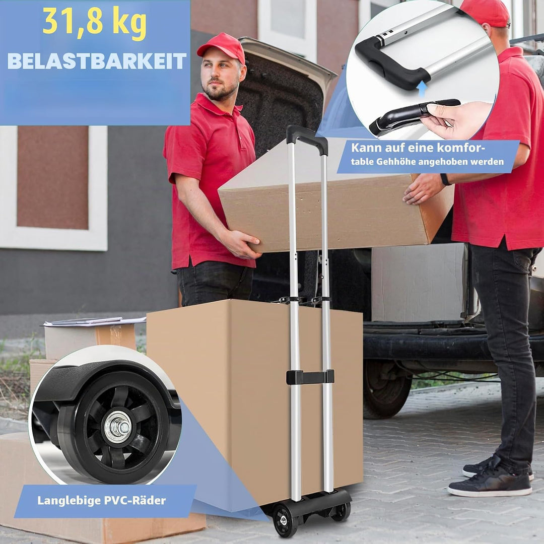 ZHJINGYU Aluminium Sackkarre Klappbar, 35KG Transportkarre mit Teleskopstange - 2 Expanderseilen ink