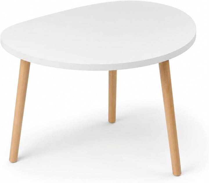 PlayPals Couchtisch Weiss 60x40 Oval Organisch – Skandinavischer Wohnzimmertisch Holzbeine, Kleiner