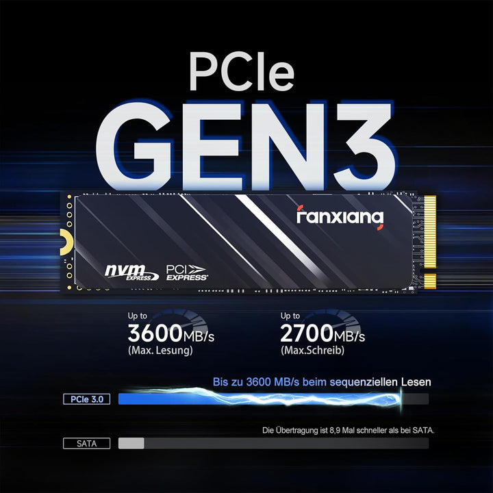 fanxiang NVMe M.2 SSD, 512GB, PCIe 3x4 Gaming Solid State Laufwerk, 3200MB/s Lesen, 1300 MB/s Schrei