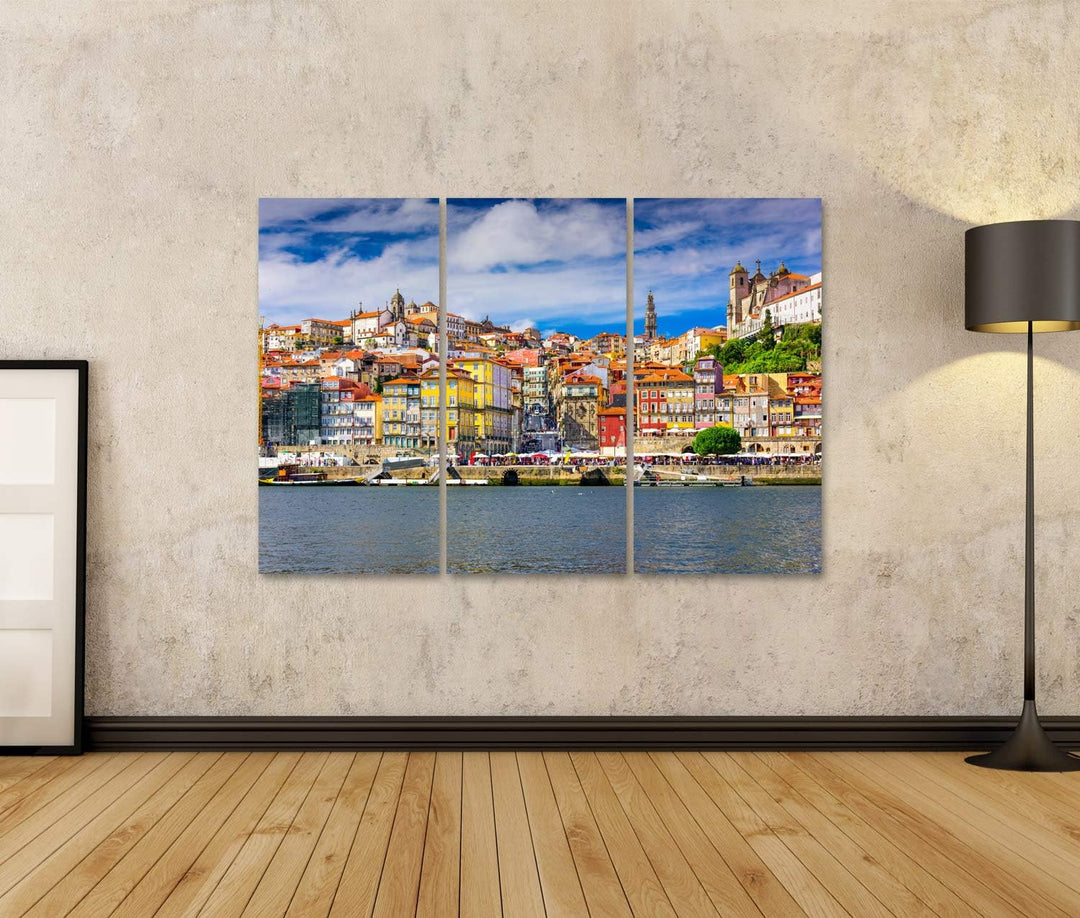 Bild Bilder auf Leinwand Porto Portugal Altstadt Skyline von der Anderen Seite des Douro Flusses aus