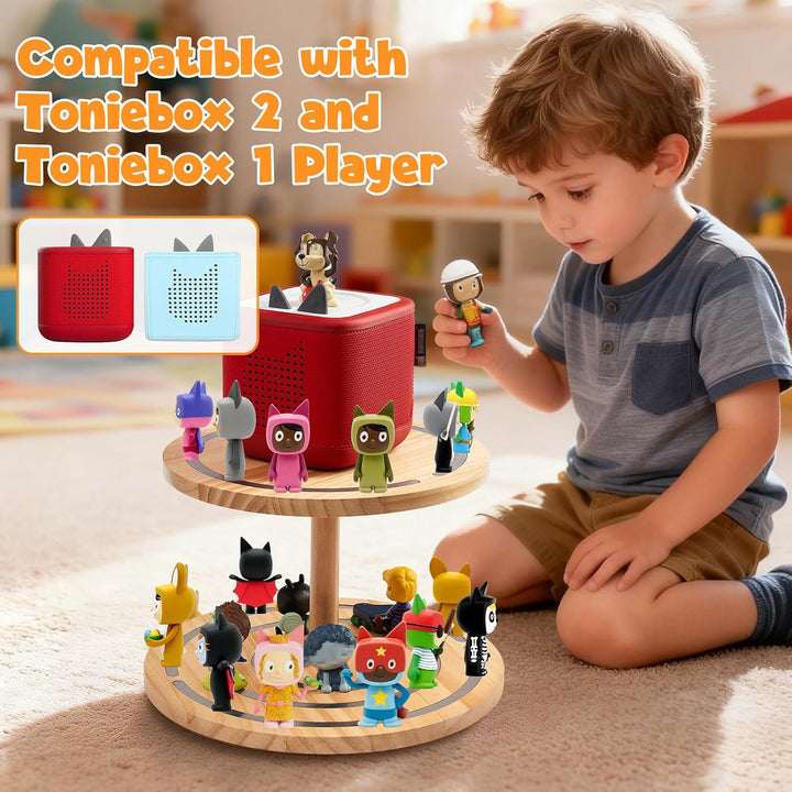 Gieanoo 360°Runde Tonies Magnetisches Regal, 2-Tier Toniebox Display Regal für 30-50 Tonie Charakter