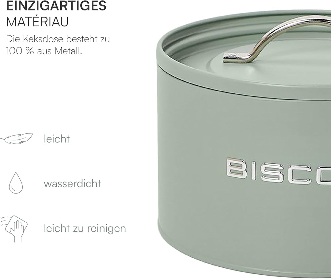 Baroni Home Keksdose aus Metall, modernes Design für Tisch und Küche, Linie Salvia, luftdichter Behä