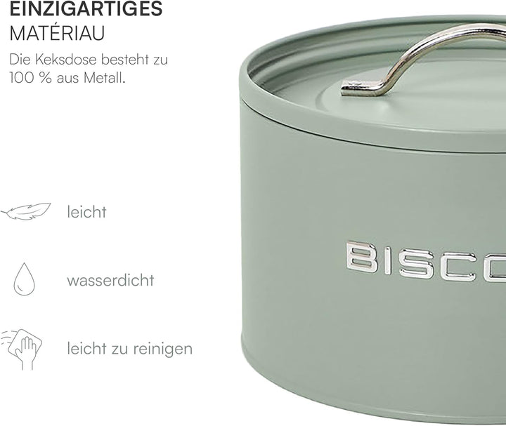 Baroni Home Keksdose aus Metall, modernes Design für Tisch und Küche, Linie Salvia, luftdichter Behä