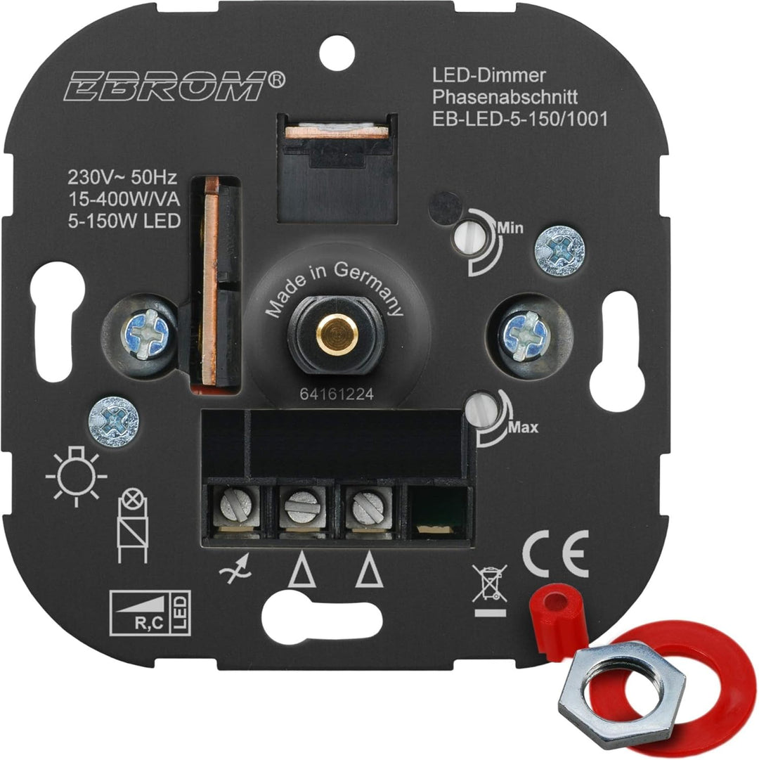 EBROM® Komplettset LED Dimmer/Drehdimmer + Busch Jäger Balance Si alpinweiss Rahmen, Dimmerscheibe,