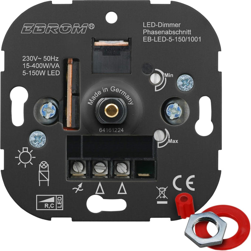 EBROM® Komplettset LED Drehdimmer 1001 + Busch Jäger PUR Edelstahl Rahmen 1721-866K + Scheibe 6540-8