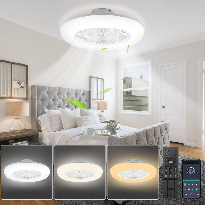 Deckenventilator mit Beleuchtung 80W, 55CM LED Dimmbar Ventilatorlicht mit Fernbedienung und APP, 6
