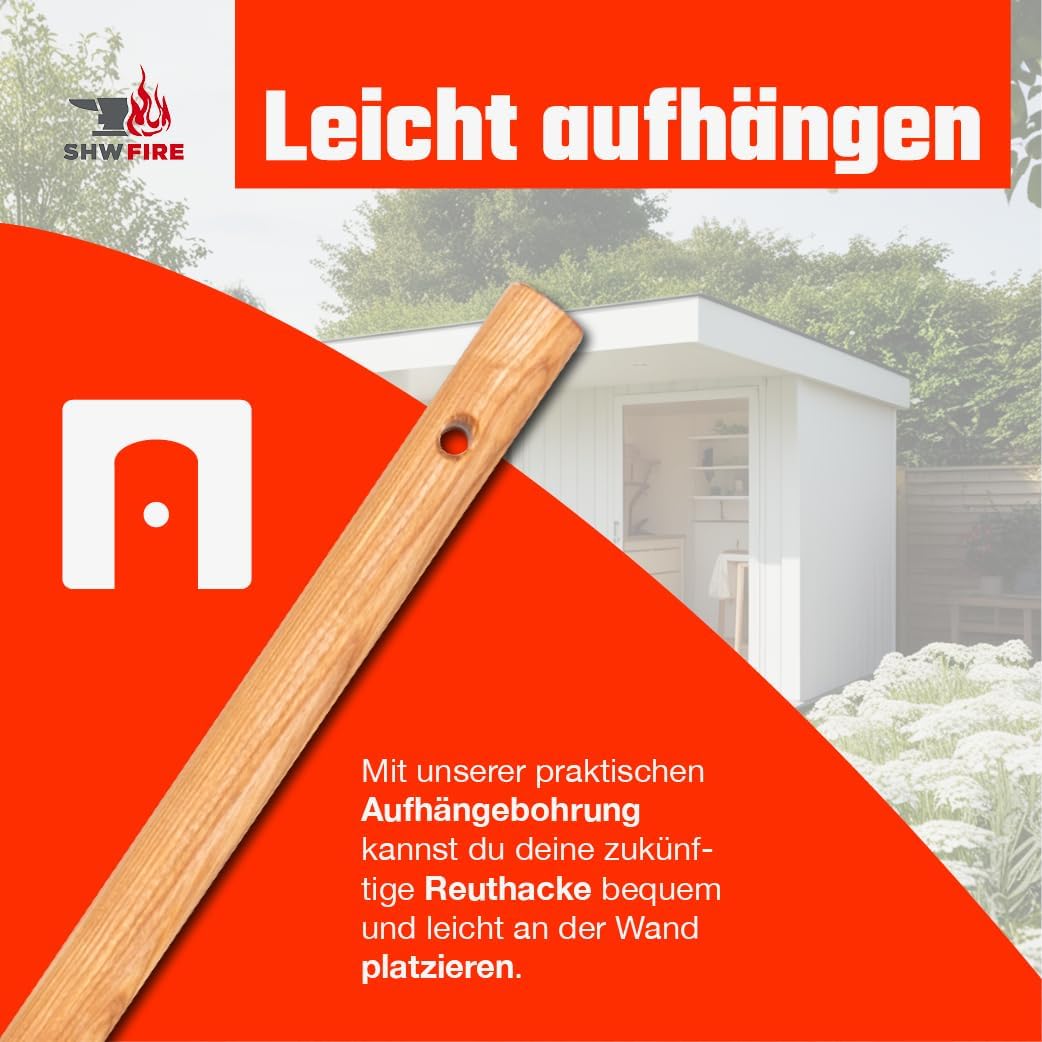SHW-FIRE Banketthacke mit Breitblatt für effizientes Gärtnern mit 110cm Eschenholzstiel - hochwertig