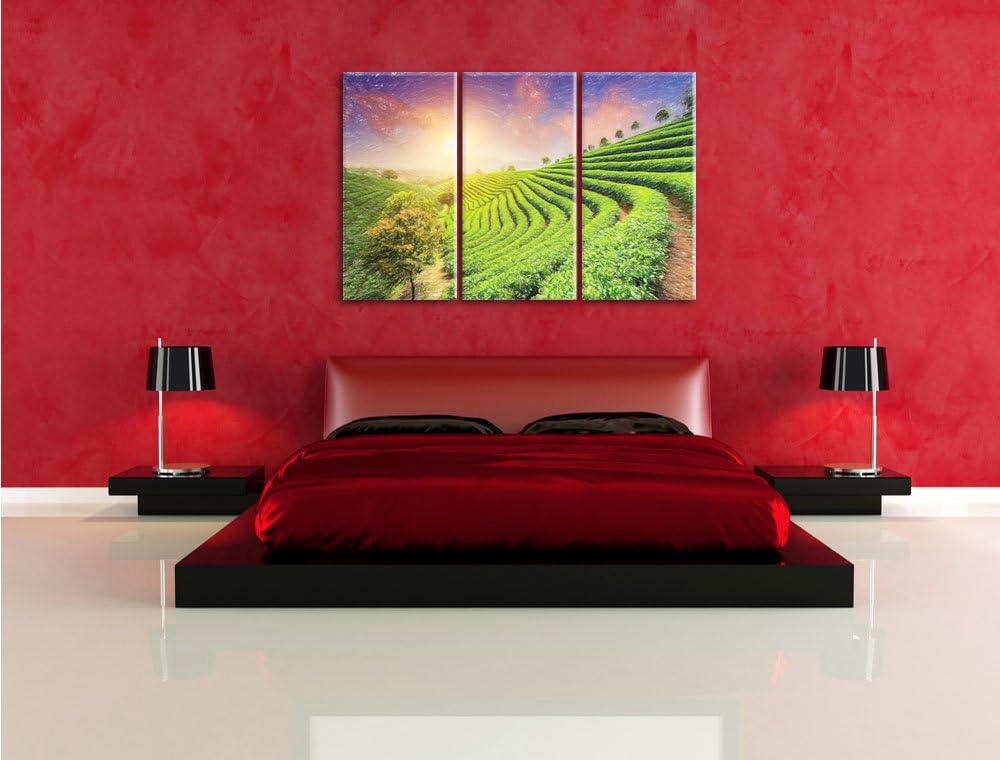 Pixxprint Japanische Treppenfelder / 3-Teilig/Gesamtmass 120cm Leinwandbild bespannt auf Holzrahmen/
