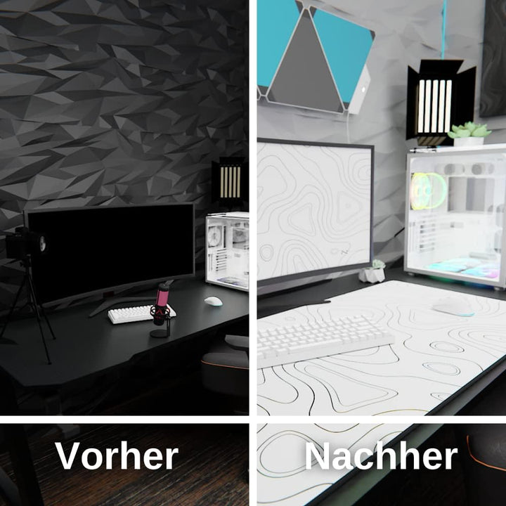 NYFTER - XXL Gaming Mauspad weiss im Topography design 900 x 500mm Premium Mousepad Size Gross vernä