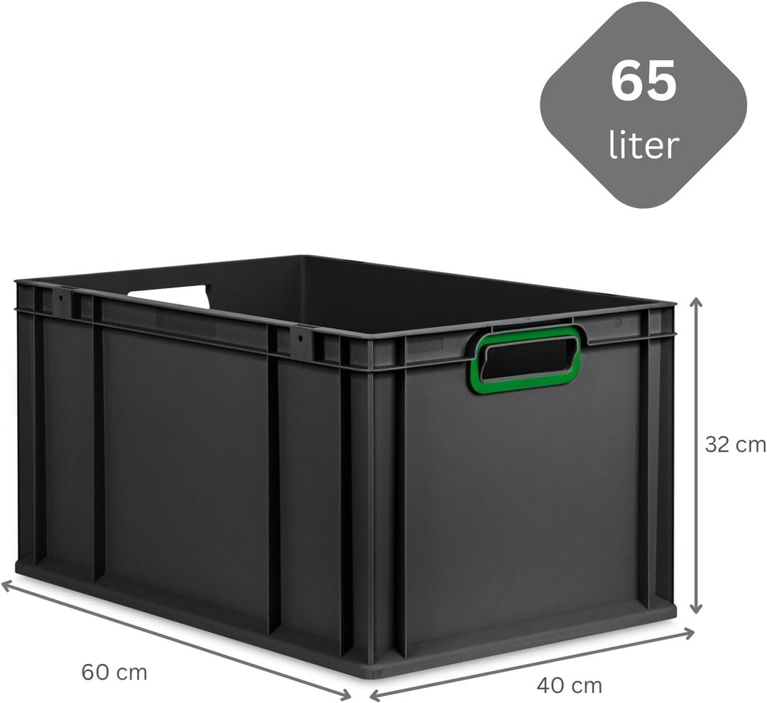 PROREGAL SuperSparSet 3x Eurobox NextGen Color | HxBxT 32x40x60cm | 65 Liter | Griffe grün offen | V