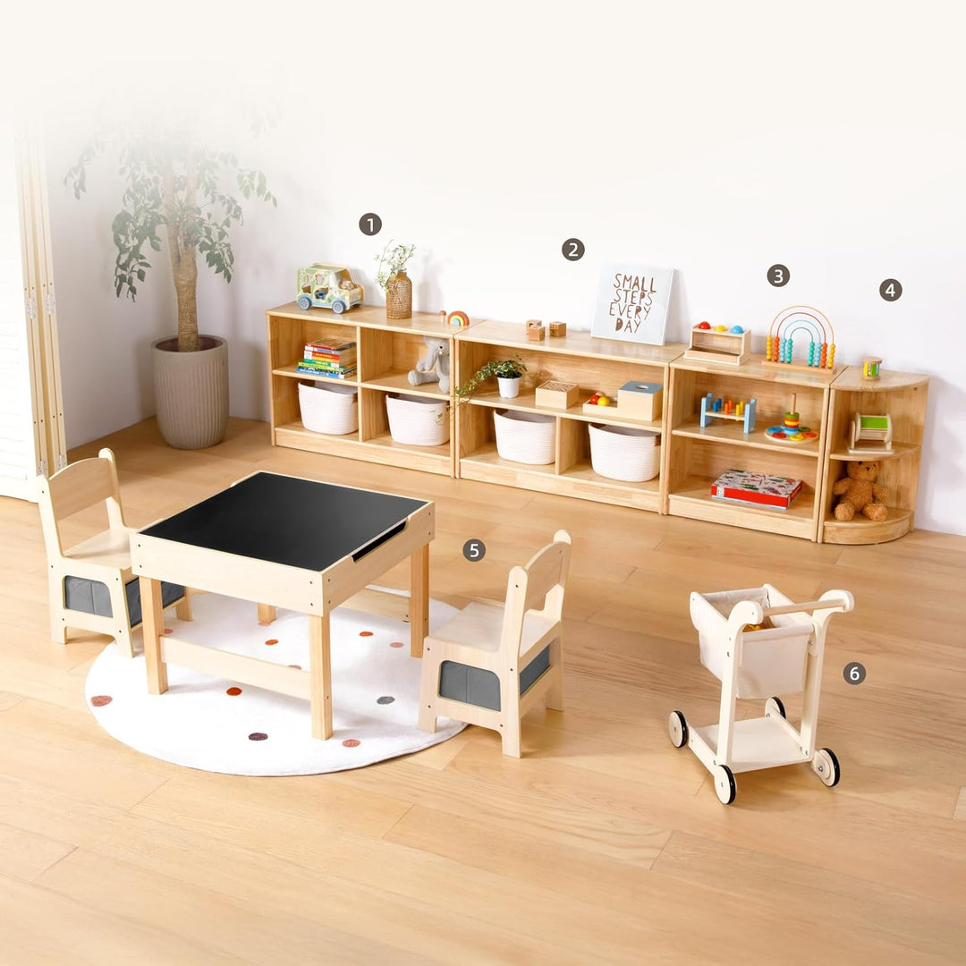 OOOK Gummiholz Kinderregal Spielzeugschrank, Bücherregal Spielzeugregal mit 2 Ebenen, Eckregal Stehe