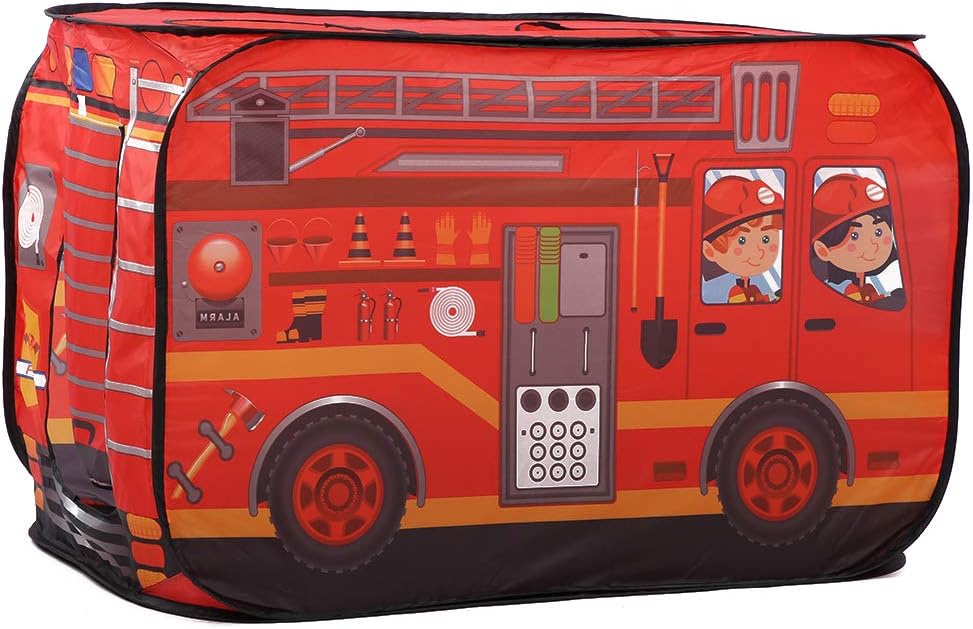 JTLB Faltbares Spielzelt Kinder mit Eiswagenthemen, Polizeibus und Feuerwehrauto interaktive Spiele