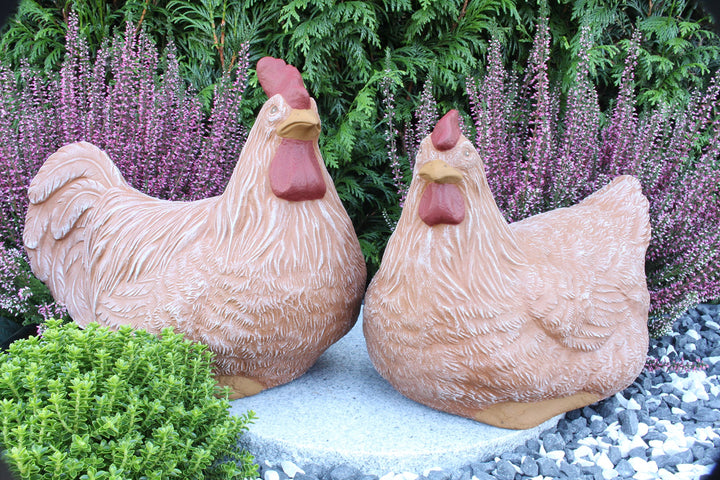 STEINFIGUREN SPICKER Steinfigur Huhn, Henne, Hahn 2er Set 135/3, 180/3 Gartenfigur Steinguss Tierfig