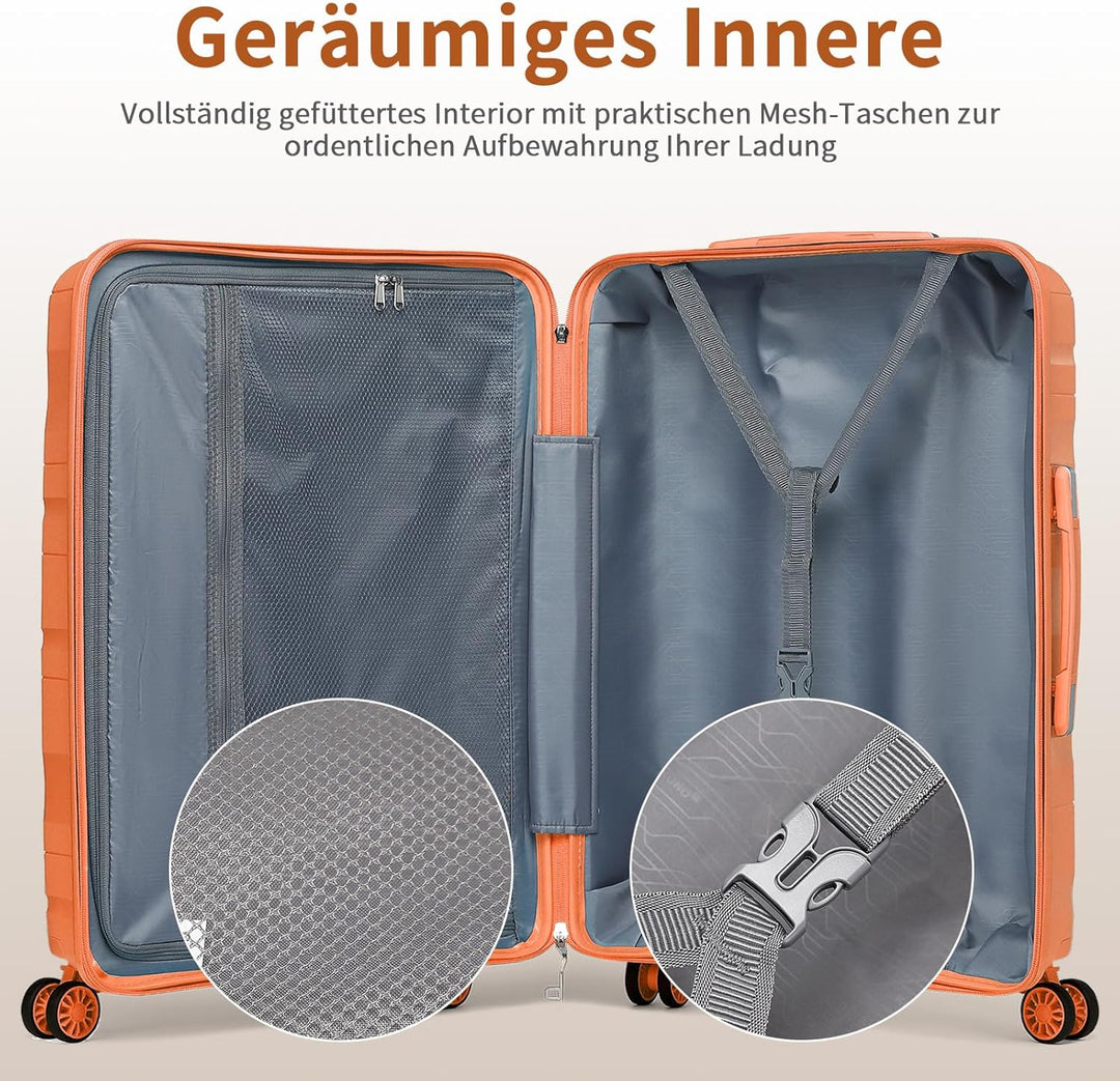 KONO Handgepäckkoffer 56cm Leicht Reisekoffer aus Polypropylen Hartschale Koffer mit 4 Rollen und TS