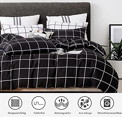 Boqingzhu Bettwäsche Kariert 135x200cm Schwarz Weiss Karo Modern Bettwäsche Set Microfaser Einzelbet