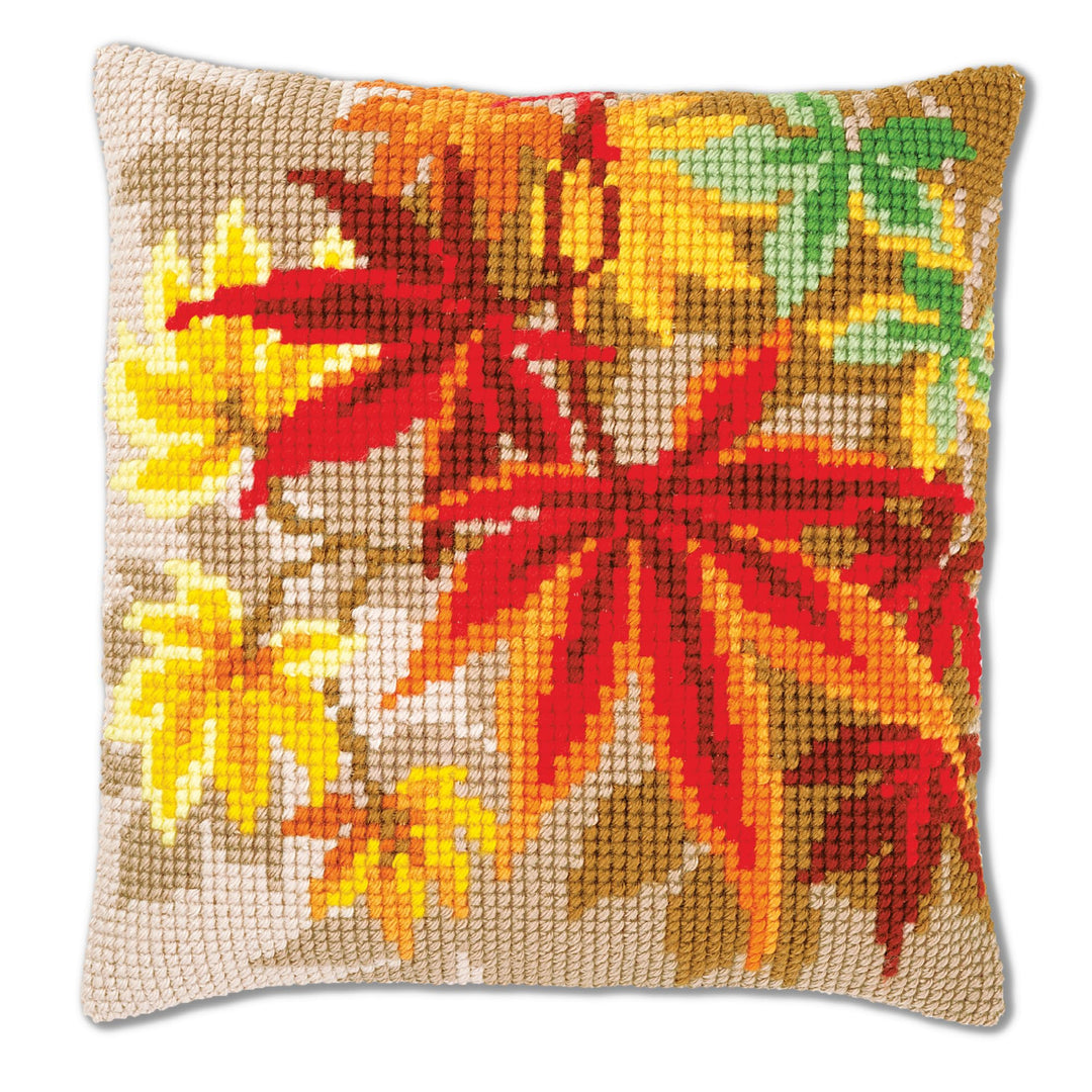 Vervaco PN-0157754 Kreuzstichkissen Herbstblätter Kreuzstichset, Baumwolle, mehrfarbig, 40 x 40 cm /