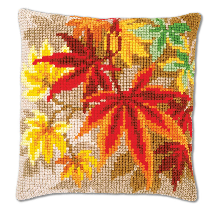 Vervaco PN-0157754 Kreuzstichkissen Herbstblätter Kreuzstichset, Baumwolle, mehrfarbig, 40 x 40 cm /
