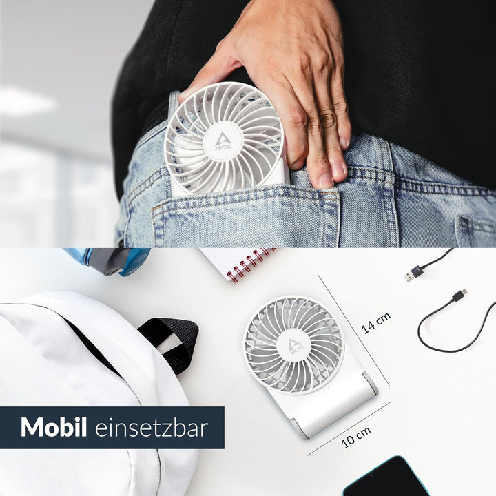 ARCTIC Summair 2Go (weiss) - Wiederaufladbarer Handventilator mit Standfuss | Stufenlos regelbar, 4-