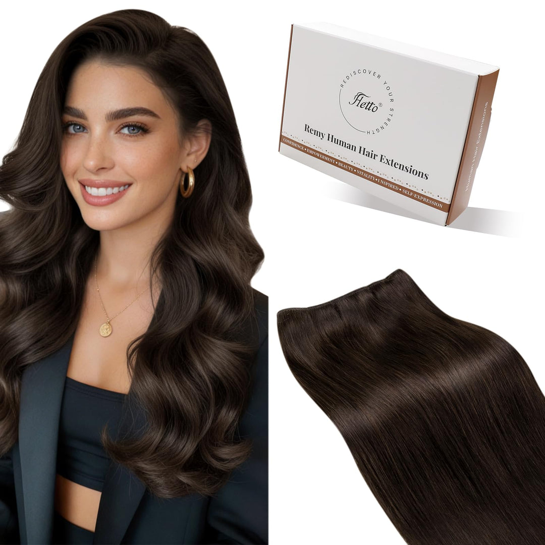 Hetto Tressen Echthaar Extensions, Mittelbraun, 35cm, 80g | 100% Remy Haar, Stylbar, knotenfrei, Fur