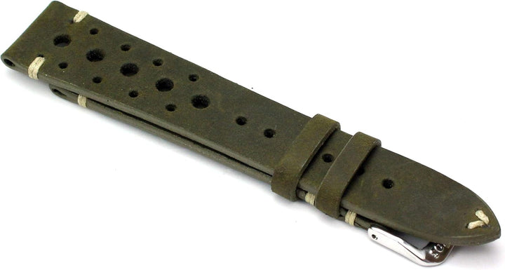 RIOS1931 18mm Rallye Vintage Rindsleder Uhrenarmband handgemacht in Deutschland Moosgrün