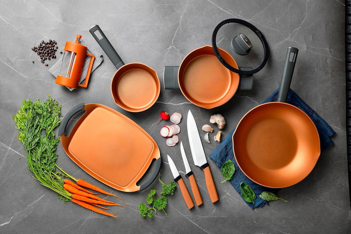 Set mit 3 Stück Kochtopf 24 + Stieltopf 16 + Pfanne 24 BRONZE SG