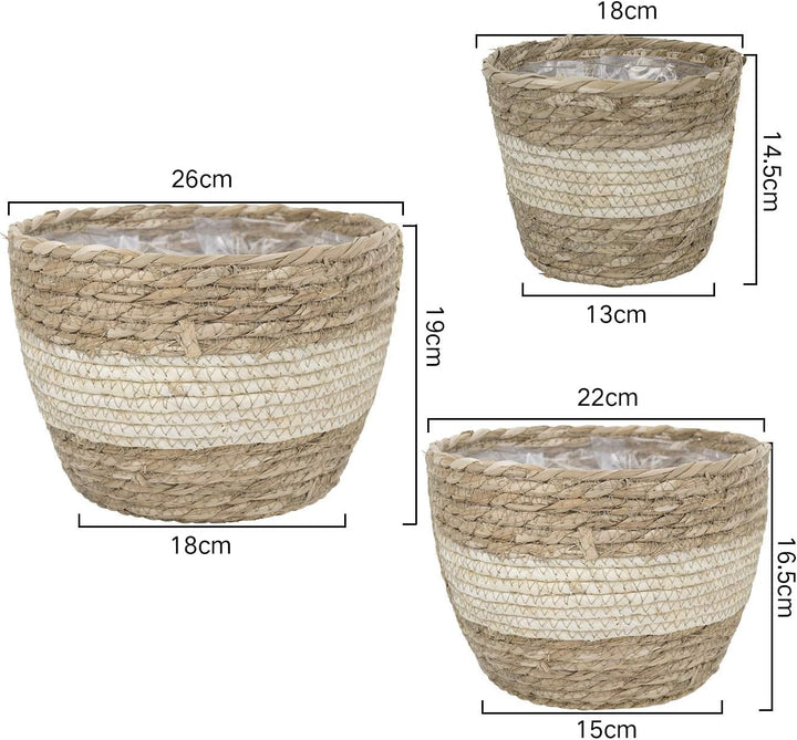 La Jolíe Muse Blumentöpfe 3er Set natürliche Seegras Pflanzenkörbe drinnen draussen 1-rein Beige, 1-
