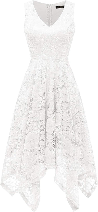 Meetjen Damen Elegante Abendkleid A-Linie Hochzeit Gast Brautjungfernkleid L Weiss, L Weiss