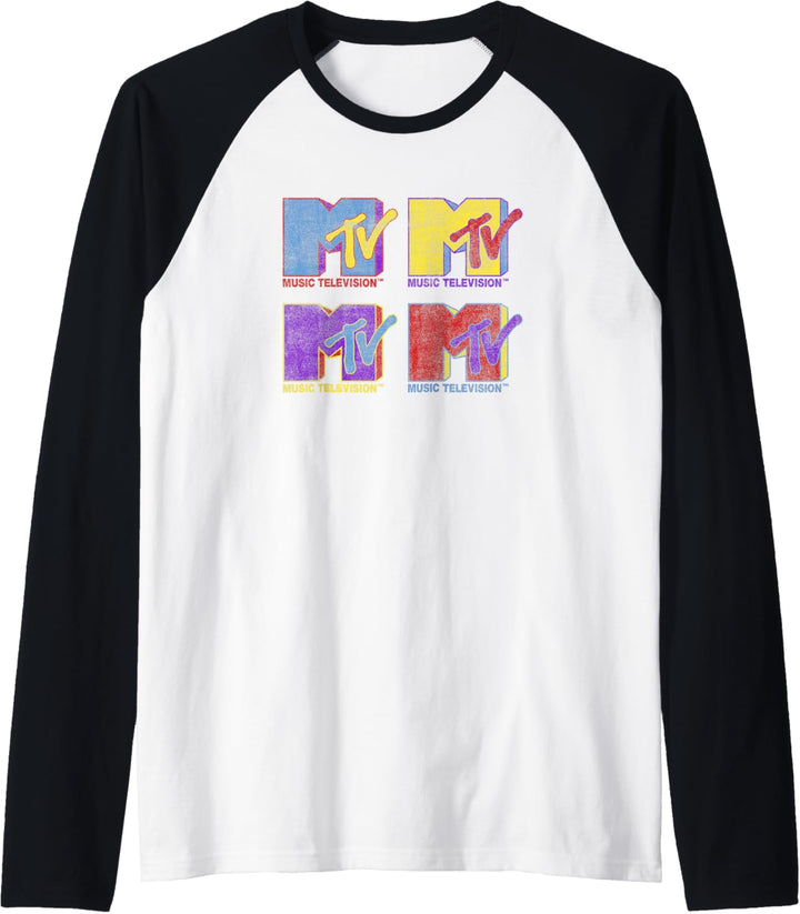 MTV Music Television Bright Color Logo Grid Raglan