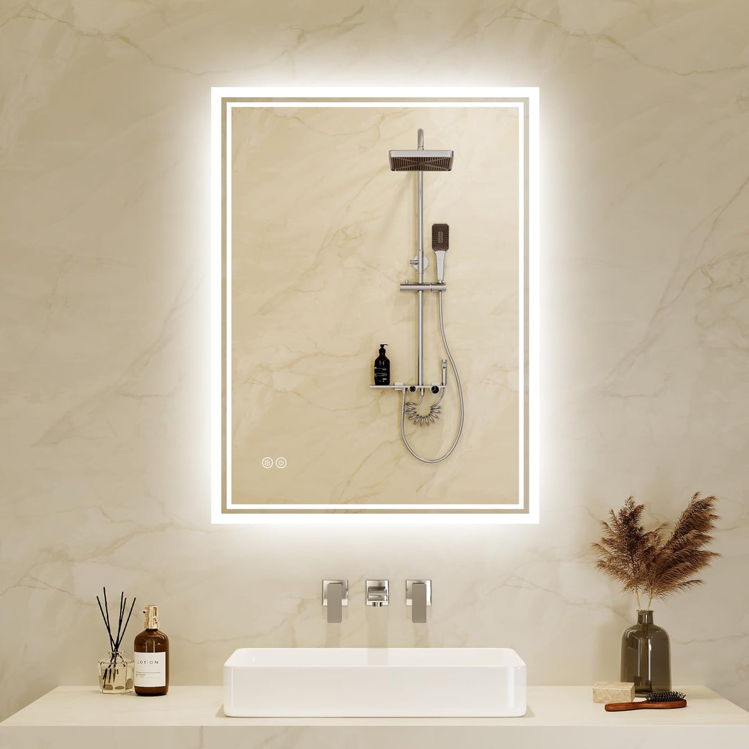 Badspiegel-mit-Beleuchtung 40x60cm: LED Badezimmer-Spiegel Badezimmerspiegel mit Beschlagfrei, Touch