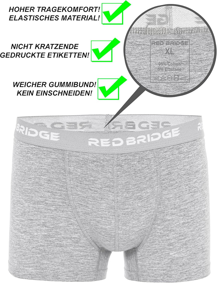 Redbridge Herren Boxershorts Set – 6er Pack enganliegende Unterhosen aus Baumwolle – Elastischer Bun