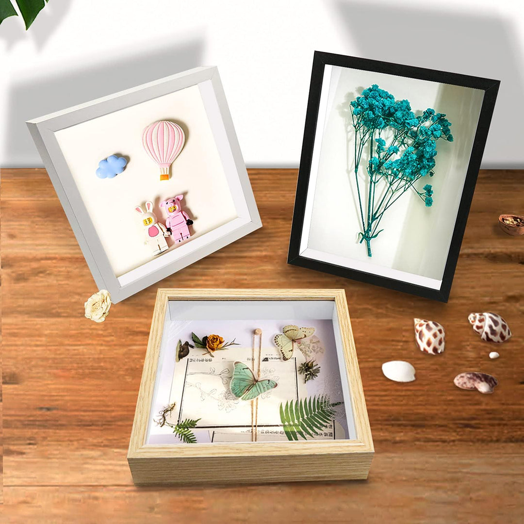 sunmeg 2Pcs 3D Bilderrahmen zum Befüllen 30 x 30cm Bilderrahmen Tief 3D Objektrahmen Hölzern bis 3cm