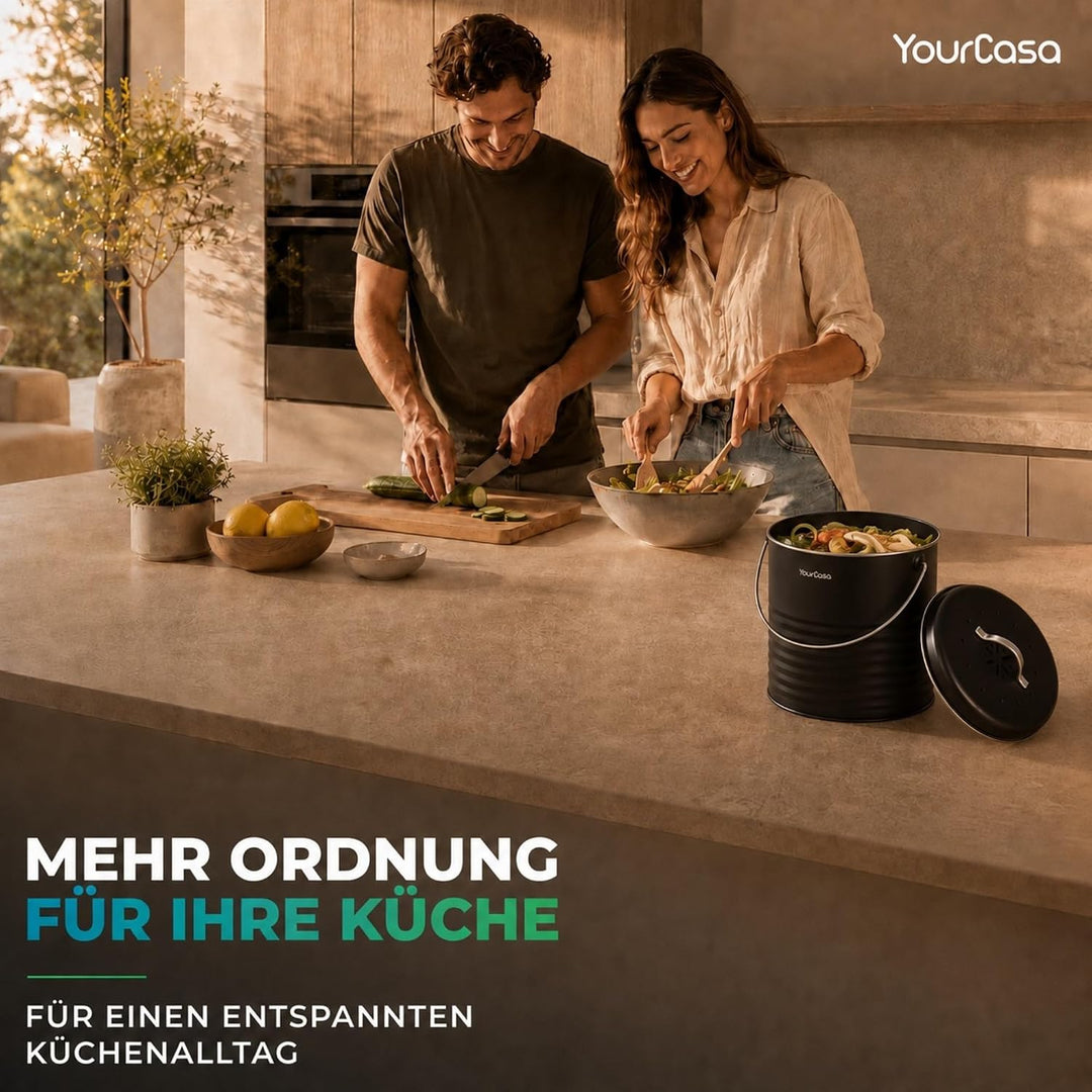 YourCasa Biomülleimer Küche Kora 4L Metall mit Aktivkohlefilter | Komposteimer Küche mit herausnehmb