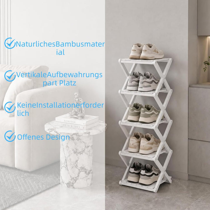 Schuhregal Schmal, Klappbar, Holz,Platzsparend (Weiss, 5 Ebenen) | Schuhregal platzsparend, Multifun