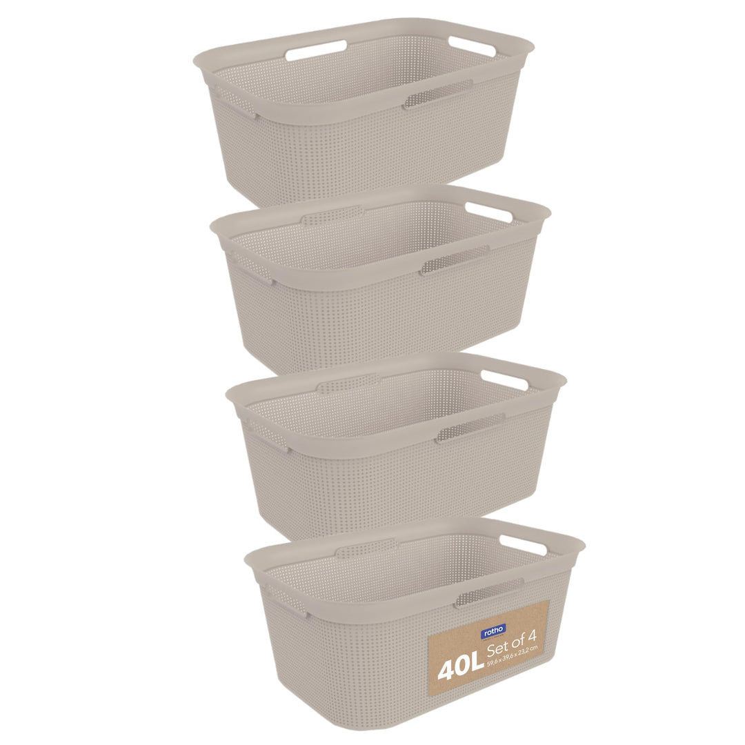 Rotho Brisen 4er-Set Wäschekorb 40l, Kunststoff (PP) BPA-frei, beige, 4 x 40l Cappuccino, Cappuccino