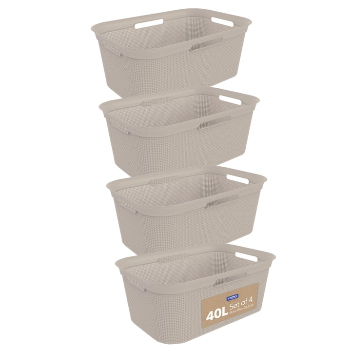 Rotho Brisen 4er-Set Wäschekorb 40l, Kunststoff (PP) BPA-frei, beige, 4 x 40l Cappuccino, Cappuccino