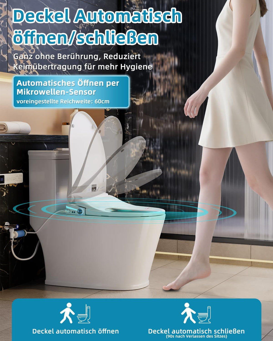 Smart WC-sitze mit Warmwasser und Trockner, Bidet Toilettensitz mit Düse, Japanische Toilette Sitz B