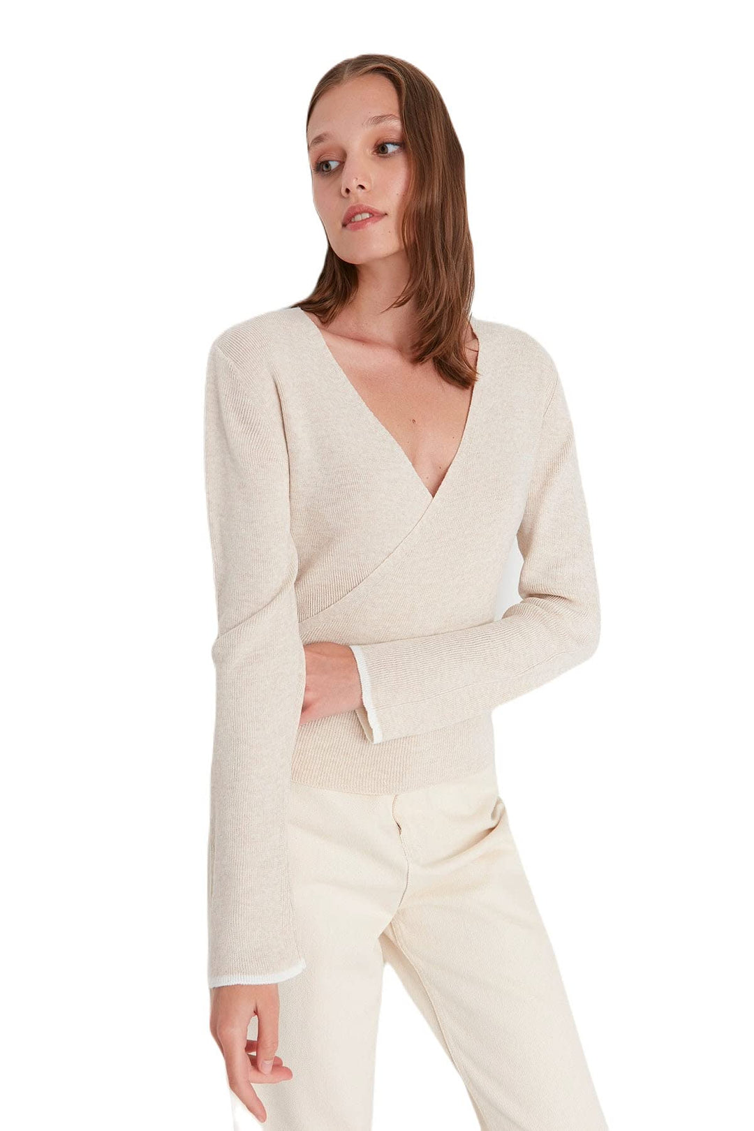 Trendyol Damen Twoaw23kz01683/Taş Sweatshirt, Stone, S