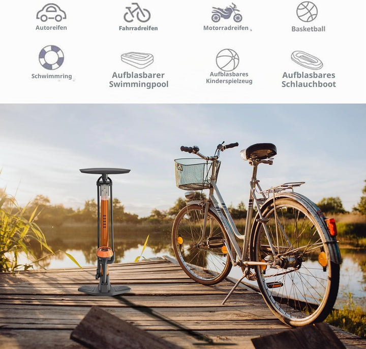 GOBKO Fahrradpumpe Luftpumpe Fahrrad Französische Ventile mit Manometer, Luftpumpe für Rennrad MTB S
