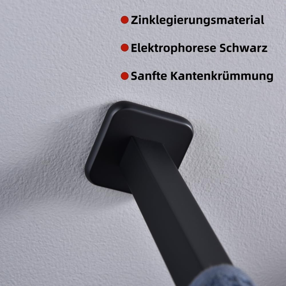 HomeHeng Handtuchhalter Einarmig Bad, Handtuchhalter Mattschwarz 40cm, Handtuchstange Eckig Rostfrei