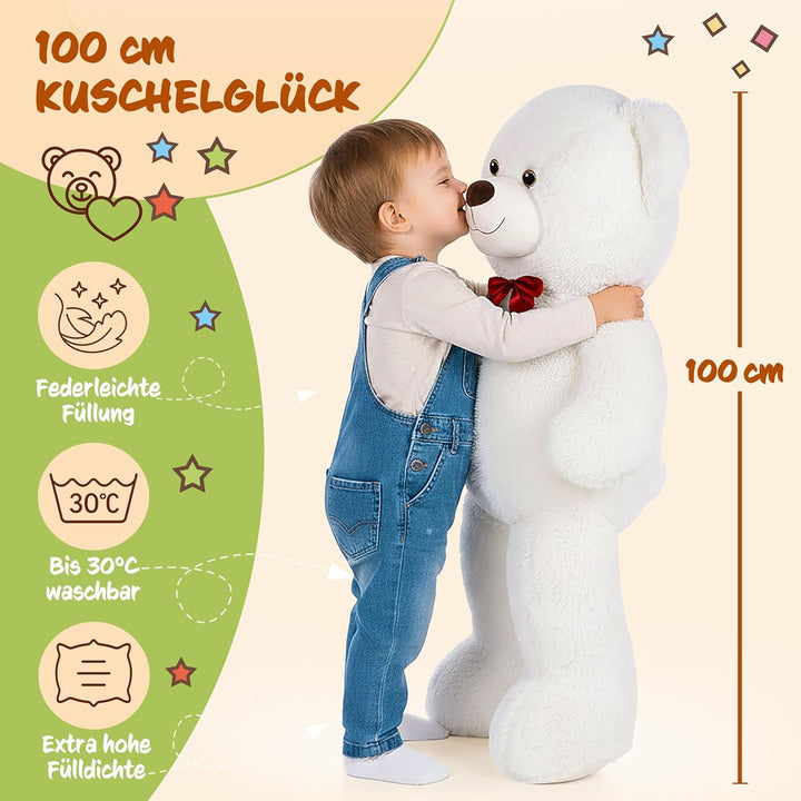 monzana® Teddybär L - XXXL 50-175cm Weiches Fell Schleife Tatzendruck Geschenk Plüschtier Kuscheltie