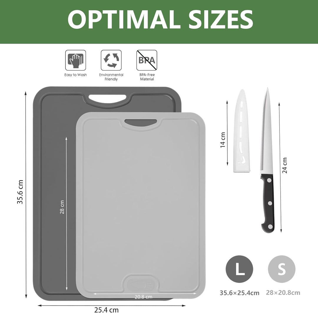 Gintan 2 Pack Flexibles TPU Schneidebrett, BPA-frei, mit Messer- und Saftrille, kratzfeste flexible