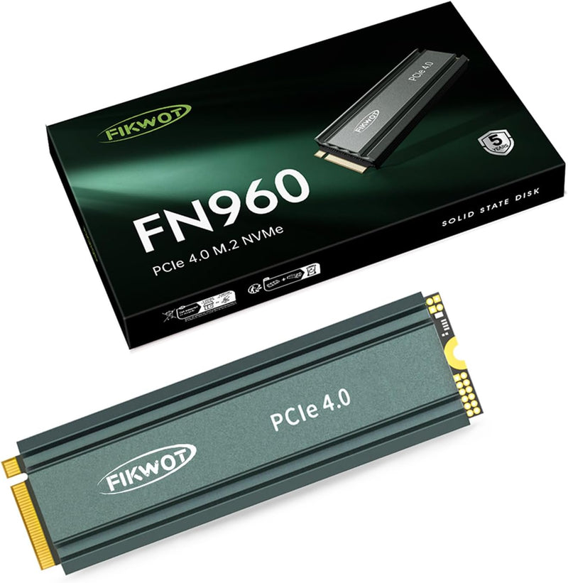 Fikwot FN960 512GB M.2 2280 PCIe Gen4 x4 NVMe 1.4 Internes Solid State Drive mit Kühlkörper – Bis zu