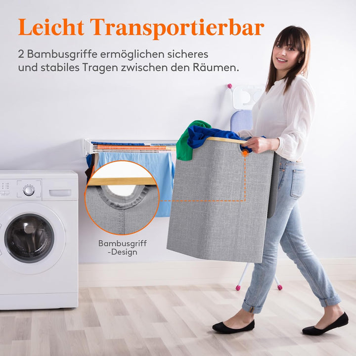 Lifewit 140L Wäschekorb mit 2 Fächern und Deckel, Hellgrau Hellgrau 140L, Hellgrau 140L