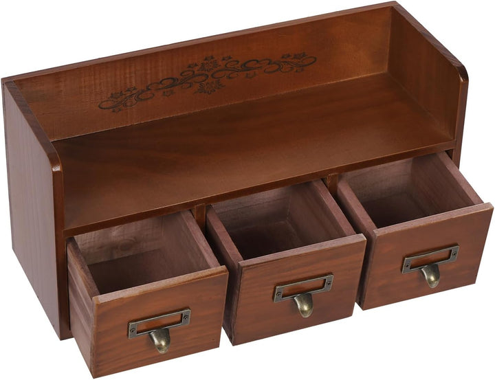 Holz Schubladenbox Vintage Schreibtisch Organizer Mit 3 Schubladen 38,5x14,5x18,5cm Aufbewahrungsbox