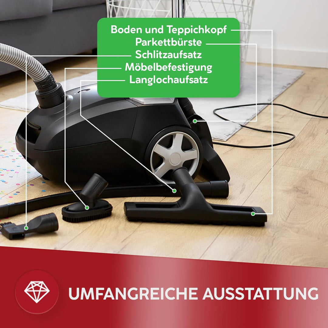 MPM Staubsauger mit Beutel MOD-54 – 5 Düsen - HEPA 13 Filter - 3,5L Staubbeutel - Teleskoprohr – Ide