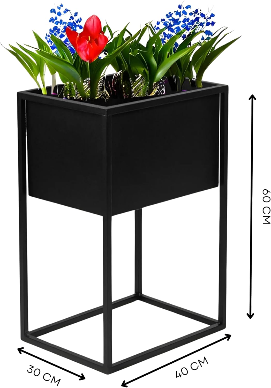 Pflanzenständer Petto - 40x30x60cm - Farbe Schwarz - für Zimmerblumen - Metallregal - Dekorativer Ti